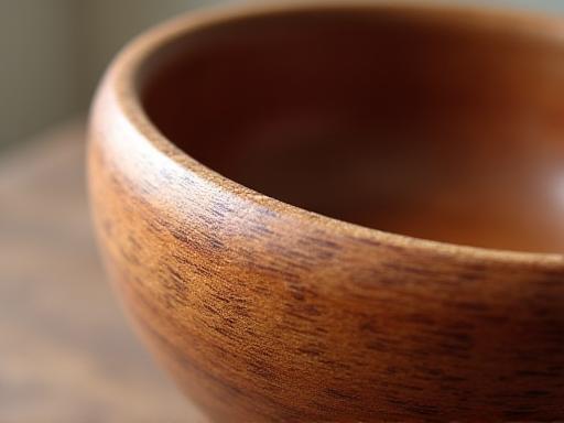 The textured grain of a reclaimed mango wood bowl, showcasing its unique character and sustainability.
